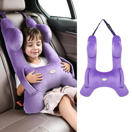 Almohada de Viaje para Niños FLORICH, Almohada de Viaje para Dormir en el Coche para Niños, Almohada Lavable en Forma de H para Adultos y Niños para Apoyar la Cabeza y el Cuerpo en Viajes por Carretera (Morado)