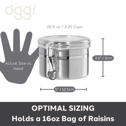 Oggi 26-Ounce Stainless Steel Canister with Clear Arylic Lid and Locking Clamp