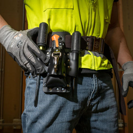 Klein Tools 5119 Tool Pouch, Multi Tool Holder with 4 Pockets and Knife Holder is Great for Electrician Gifts