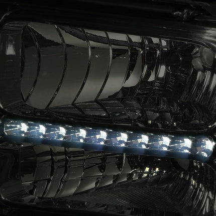 DNA MOTORING LED DRL Headlamps Headlight Assembly Compatible With 05-07 Ford F250-350 F450 F550SD, Smoked/Amber, HL-OH-FSD05-LED-SM-AM