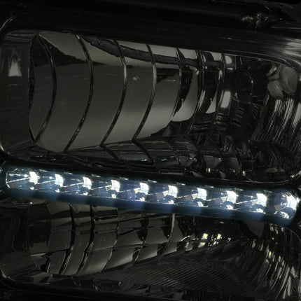 DNA MOTORING LED DRL Headlamps Headlight Assembly Compatible With 05-07 Ford F250-350 F450 F550SD, Smoked/Amber, HL-OH-FSD05-LED-SM-AM