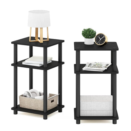 Furinno JUST Set of 2, 3-Tier Tool-Free Bedside Table, Americano
