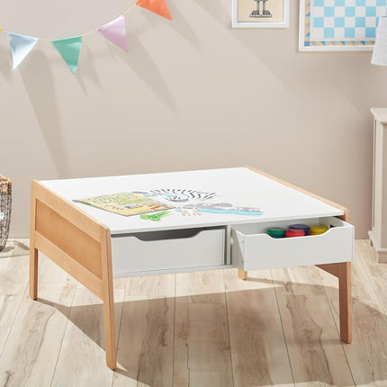 Melissa & Doug Wooden Art and Activity Table with 4 Wooden Bins - Light Woodgrain/White