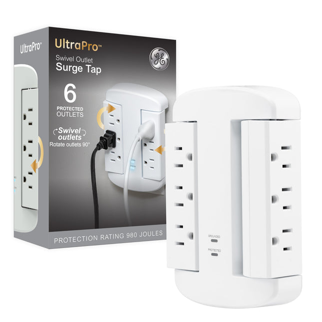 GE 6-Outlet Extender, Surge Protector, Swivel Side