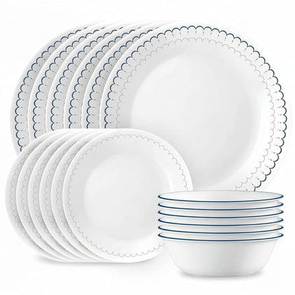 Corelle 18-Piece Dinnerware Set, Service for 6, Lightweight Round Plates and Bowls Set, Vitrelle Triple Layer Glass, Chip Resistant, Microwave and Dishwasher Safe, Caspian