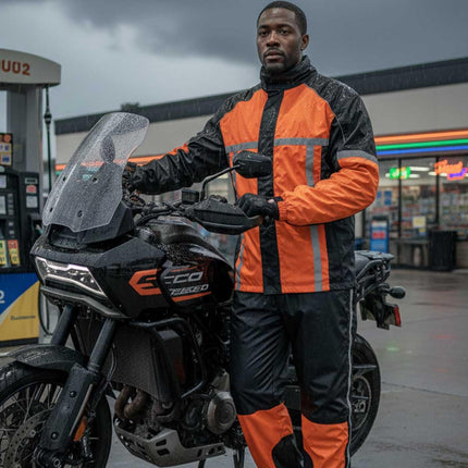 Milwaukee Leather MPM9510 Men's Black and Orange Motorcycle Water Resistant Rain Suit w/Hi-Vis Reflective Tape - 4X-Large