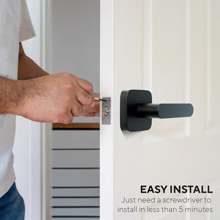 ULTRALOQ Modern Matte Black Aluminium Door Lever, Reversible, Adjustable Backset, Waterproof, Ideal for Hallway, Closet, and Any Door