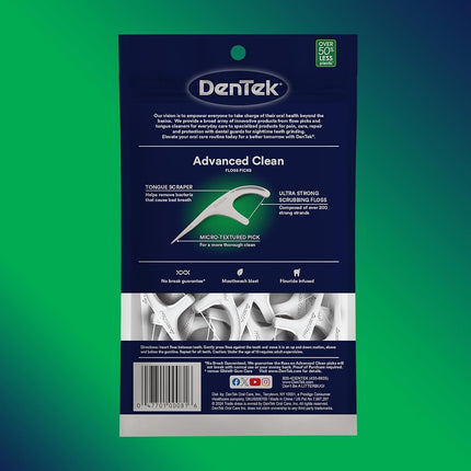 DenTek Triple Clean Advanced Clean Floss Picks, No Break & No Shred Floss, 90 Count, White