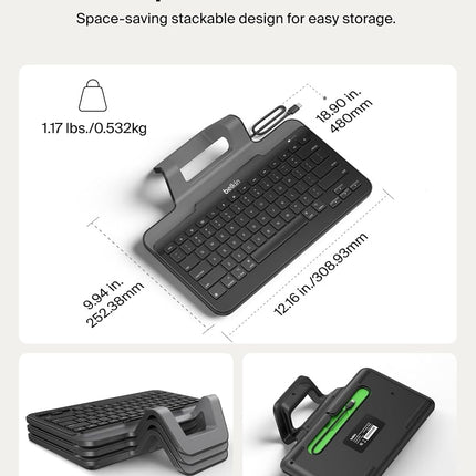Belkin Wired Keyboard Stand for Apple iPad - Compatible With iPad Pro, Mini & Air Models w/Lightning Port - Full Size Keycaps