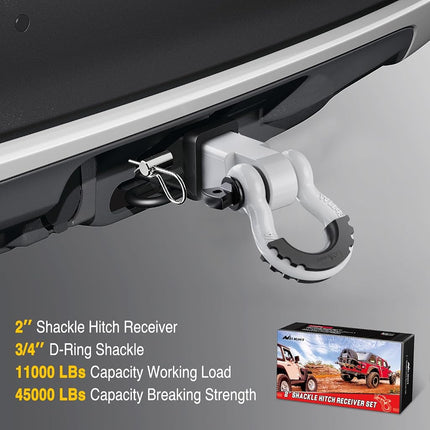 Nilight Shackle Hitch Receiver 2Inch 45000 LBs Breaking Strength 3/4" D Ring Shackle w/Trailer Hitch Pin Heavy Duty Solid Recovery Towing Kit for Trucks Jeeps Off Road