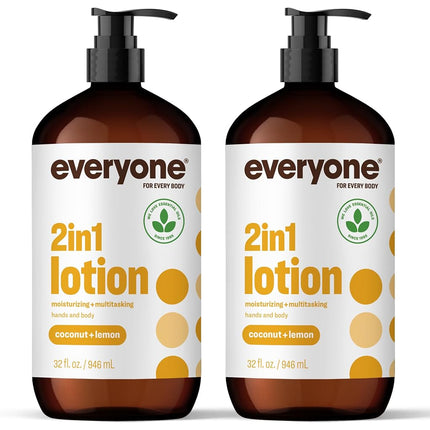 Loción Nutritiva para Manos y Cuerpo Everyone, 946 ml (Paquete de 2), Coco y Limón, Loción de Origen Vegetal con Aceites Esenciales Puros, Aceite de Coco, Aloe Vera y Vitamina E