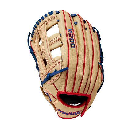 WILSON A500 12” Utility Youth Baseball Glove - Left Hand Throw, Blonde/Red/Royal