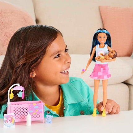 Barbie Doll and Accessories, Crib Playset with Skipper Friend Doll, Baby Doll with Sleepy Eyes, Furniture and Themed Accessories
