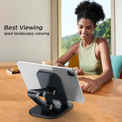 OCYCLONE Phone Stand, Adjustable Height and Angle Foldable Cell Phone Stand Holder for Desk, Taller iPhone Stand Compatible with 4.7"-13" Smartphones iPad Tablet, Black