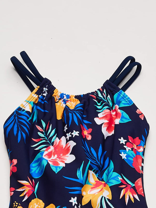 Kanu Surf Girls' Jasmine Beach Sport Halter One Piece Swimsuit, Brooke Navy, 14