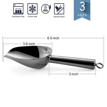 Mini Ice Scoop Set of 4, E-far 3 Ounce Platinum Black Stainless Steel Scoops for Candy/Flour/Sugar, Small Metal Scoops for Party/Canisters Jars/Kitchen Bar/Ice Maker, Rust Proof & Dishwasher Safe
