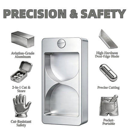 Professional Pill Cutter & Splitter - Precision Aluminum Tablet Slicer for Small, Large & Tiny Tablets | Cortador for Accurate Medicine & Vitamin Doses (Silver)