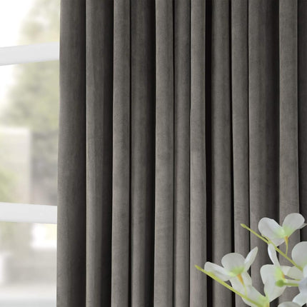 HPD Half Price Drapes Signature Velvet Thermal Blackout Curtains for Living Room 120 Inch Long (1 Panel) Rod Pocket Insulated Blackout Curtains for Bedroom Window Curtains, 100W x 120L, Gunmetal Grey