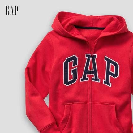 GAP Boys' Logo Hoodie Hooded Full Zip Sweatshirt, Pure Red, X-Small