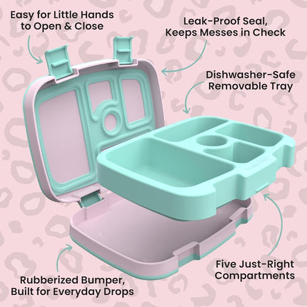 Bentgo Kids Prints Leak-Proof, 5-Compartment Bento-Style Kids Lunch Box - Ideal Portion Sizes for Ages 3-7, Durable, Drop-Proof, Dishwasher Safe, & Made with BPA-Free Materials (Leopard)