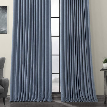 HPD Half Price Drapes Faux Linen Room Darkening Curtains - 120 Inches Long Extra Wide Luxury Linen Curtains for Bedroom & Living Room (1 Panel), 100W X 120L, Denim