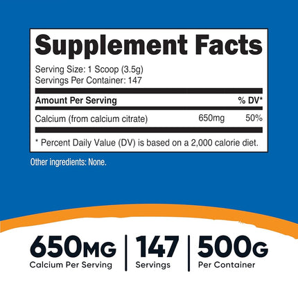 Nutricost Pure Calcium Citrate Powder 500 Gram Unflavored