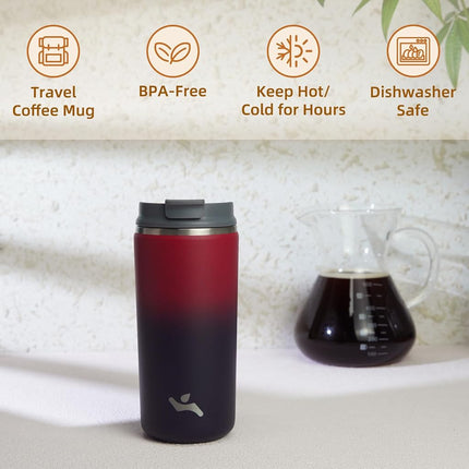 Konokyo Tumbler with Lid, 12 oz Travel Coffee Mug Double Wall Vacuum Stainless Steel Thermal Metal Cup Insulated Water Bottle,Rosy Red