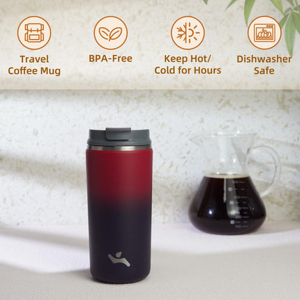 Konokyo Tumbler with Lid, 12 oz Travel Coffee Mug Double Wall Vacuum Stainless Steel Thermal Metal Cup Insulated Water Bottle,Rosy Red
