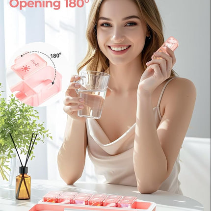 Zoksi Am Pm Pill Organizer 7 Day, Weekly Pill Box 2 Times a Day, Medicine Pill Organizer with Separate Compartment, Travel Pill Case Dispenser Portable for Vitamins, Fish Oils, Medicines(Pink)