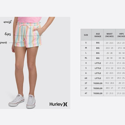 Hurley Girls' Soft Knit Pull on Shorts, Pale Ivory/Multi Stripe, 4