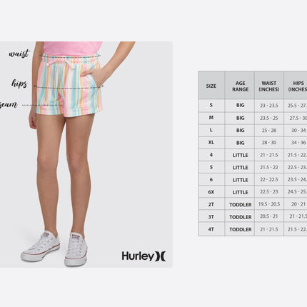 Hurley Girls' Soft Knit Pull on Shorts, Pale Ivory/Multi Stripe, 4
