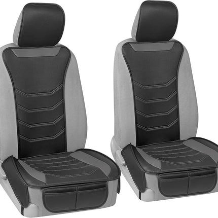 Motor Trend LuxeFit Gray Seat Covers for Cars Trucks Van SUV (2 Pack), Premium Faux Leather, Easy to Install Automotive Seat Covers with Storage Pockets, Fits Most Vehicles