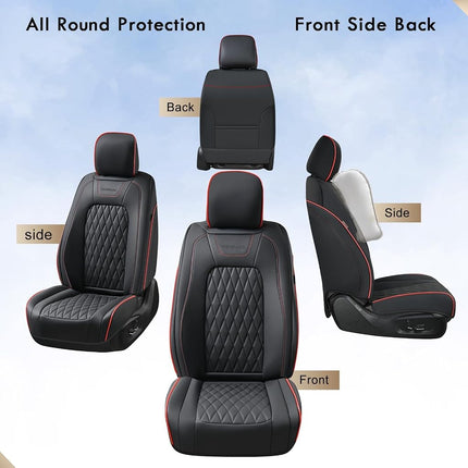Funda de piel Coverado para asiento de coche, ajuste personalizado para fundas de asiento de Ford F150, fundas de asiento de camión Ford F150 impermeables para F150 2015-2025 y F250 F350 F450 Redline 2017-2025 - Par delantero