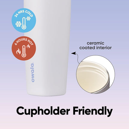 Owala SmoothSip Slider Ceramic-Lined Insulated Stainless Steel Coffee Tumbler, No Metallic Taste Reusable Travel Mug, Hot Iced Coffee Cup, BPA Free 20 oz, Candy Coated