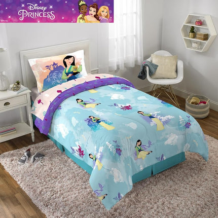 Juego de edredón y sábanas de microfibra supersuave de 4 piezas tamaño twin de Franco Disney Princess Mulan para niños (producto con licencia oficial)