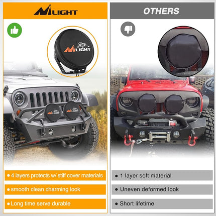 Nilight 9inch Round Offroad Driving Pod Light Cover, 9.25 Inch Diameter Black Leather Protective Cover for Auxiliary Ditch Fog Bumper Headlight on Jeep Truck SUV ATV UTV Tractor
