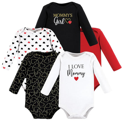 Hudson Baby unisex-baby Cotton Long-sleeve Bodysuits, Girl Mommy Red Black, Preemie