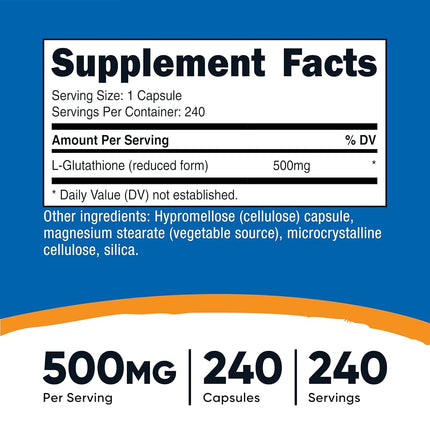 Nutricost Glutathione Capsules 500mg, 240 Capsules - Gluten Free, Non-GMO