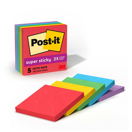 Super Sticky Pads,90 Shts/PD,3"x3", 5/PK, AST Electric Glow, Sold as 1 Package