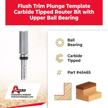 Amana Tool - 45465 Carbide Tipped Flush Trim Plunge Template 3/4 Dia x 1-3/4 x 1/2" Sh