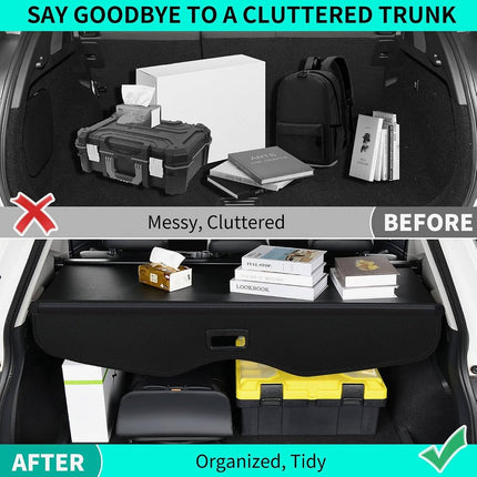 Cubierta de carga Tecoom para accesorios de Blazer 2019-2024, cubierta trasera interior de maletero, organizador de equipaje, escudo de seguridad compatible con Chevy Blazer 2024 2023 2022 2021 2020 2019, pantalla de privacidad retráctil