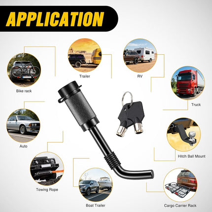 Nilight Trailer Hitch Lock Pin 1/2" & 5/8" Locking Receiver Hitch Pin Keyed Unique Weatherproof Anti-Theft Lockable Fits 2" 2-1/2" & 1-1/4"Receiver Tow Truck Boat Bike Truck Black