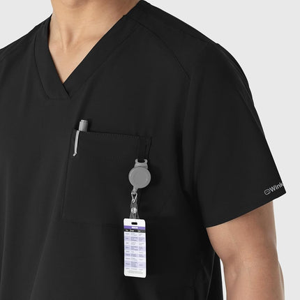 WonderWink 6355ABLACMD W123 Men's V-Neck Top, Black, Standard-M Size