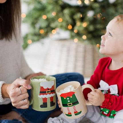 Pearhead Matching Christmas Mugs, Holiday Santa and Elf Mug Set, Christmas Home Décor, Holiday Gifts, Seasonal Coffee Cup Set of 2, Microwave and Dishwasher Safe, Holds 13 oz