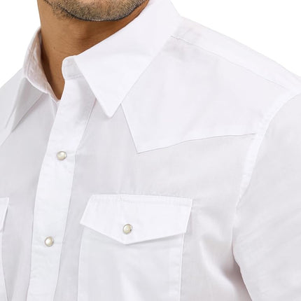 Wrangler Men's Sport Western Basic Two Pocket Short Sleeve Snap Shirt, White, XL Tall