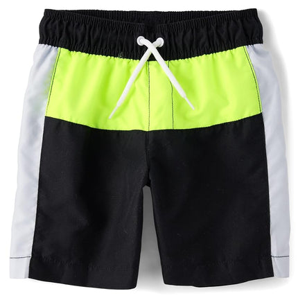 The Children's Place Boys' and Toddler Swim Trunks, Black Colorblock, X-Large