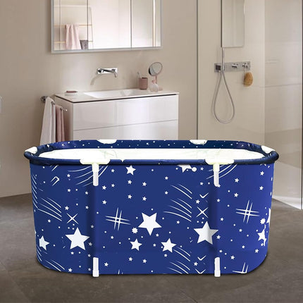 BDL Portable Folding Bathtub Soaking Bath Tub, Separate Family Bathroom SPA Tub for Adult, Freestanding Bathtub for Shower Stall,Thickening with Thermal Foam to Keep Temperature Starry Night Blue