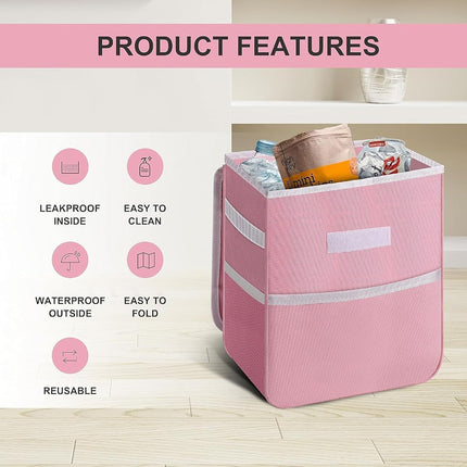 Simple Deluxe 2 Pack Car Trash Can, Multipurpose Bin with Lid and Storage Pockets, Collapsible Adjustable Straps and Portable Organizer, 2 Gallon, Pink