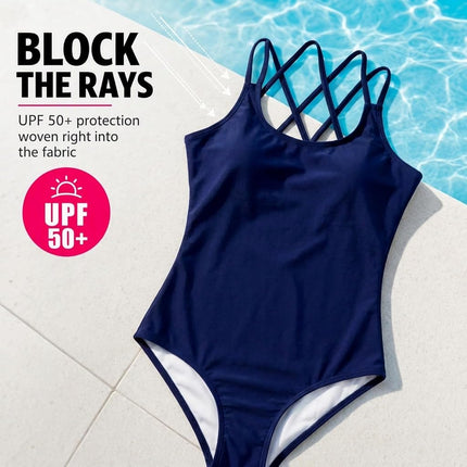 Kanu Surf Girls' Reese UPF 50 Beach Sport Criss-Cross One Piece Swimsuit, Solid Navy, 8
