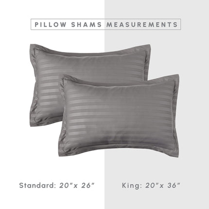Juego de edredón Elegant Comfort Silky Soft Dobby Stripe de 8 piezas en una bolsa, incluye juego de sábanas inteligentes de 4 piezas, faldón de cama, edredón, fundas de almohada a juego y fundas decorativas - Twin/Twin XL, gris